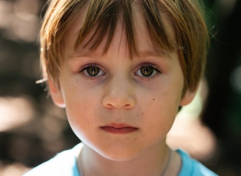 Four year old white boy with a serious face