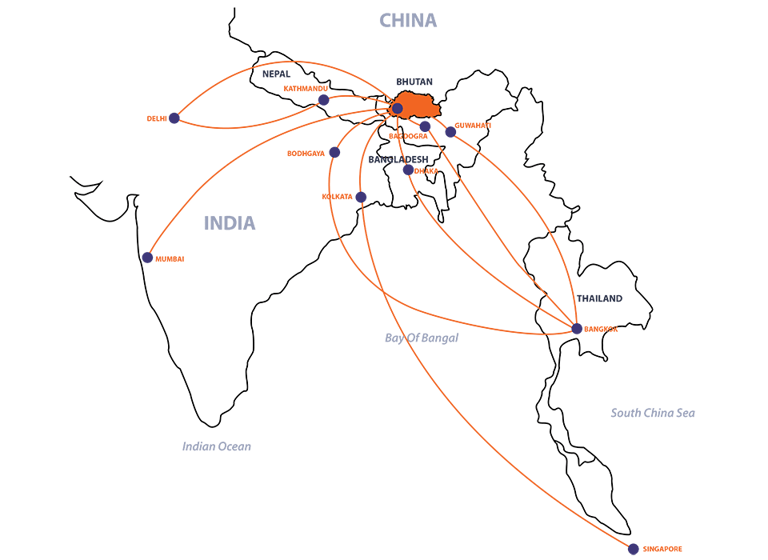 map-of-bhutan-with-its-points-for-entry-and-exit-by-air-travel