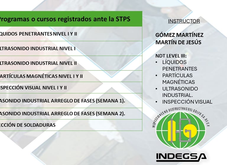 programas o cursos de pruebas no destructivas registrados ante la STPS