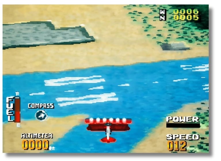 Primeiro veio a Dragonfly, Jogo de 1988 com avião antigo vermelho com listras na pista em formato Y