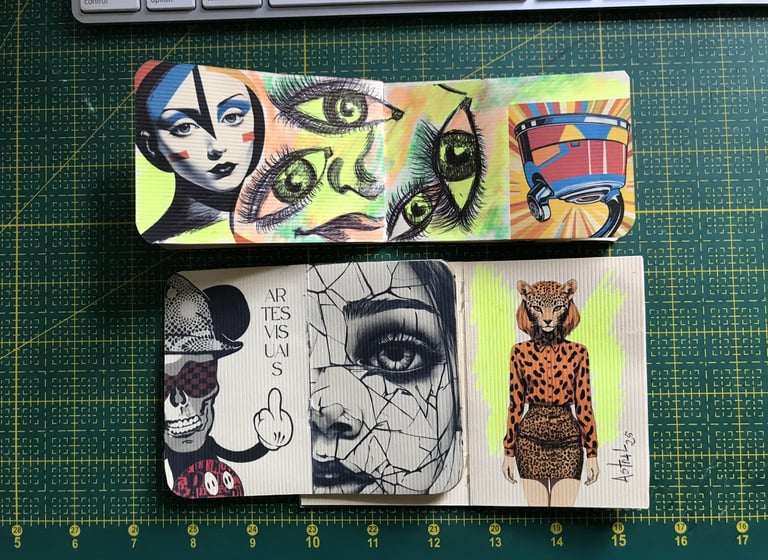 Páginas abertas de livro de artista.