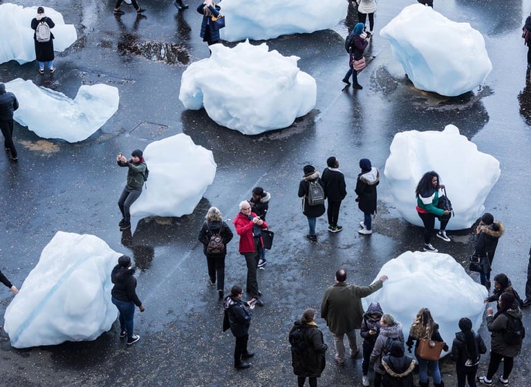 Eliasson trouxe blocos de gelo do Ártico para as ruas de cidades como Londres e Paris.