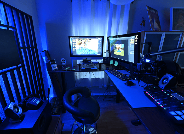 Advanced Editing Supercomputer desk with a computer monitor and a keyboard