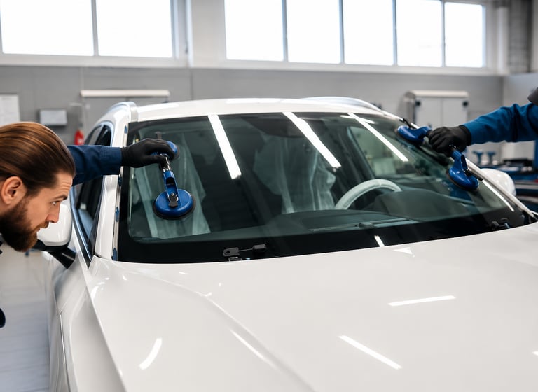 Auto glass technician performing windshield replacement in Spring Hill TN