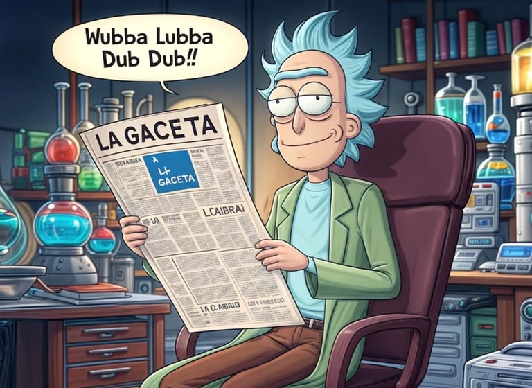 Rick Sánchez a cartoonish professor who is reading a newspaper