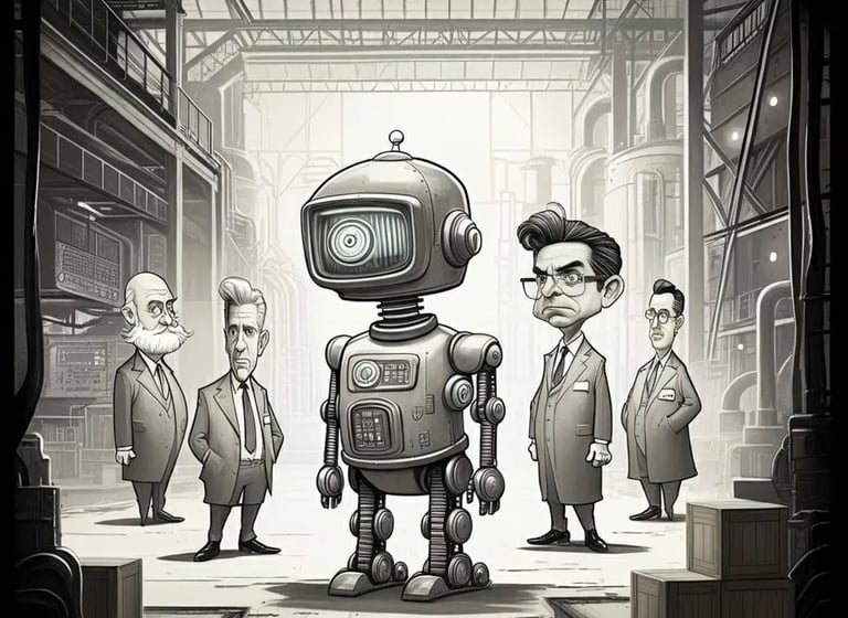a robot with a robot in a city