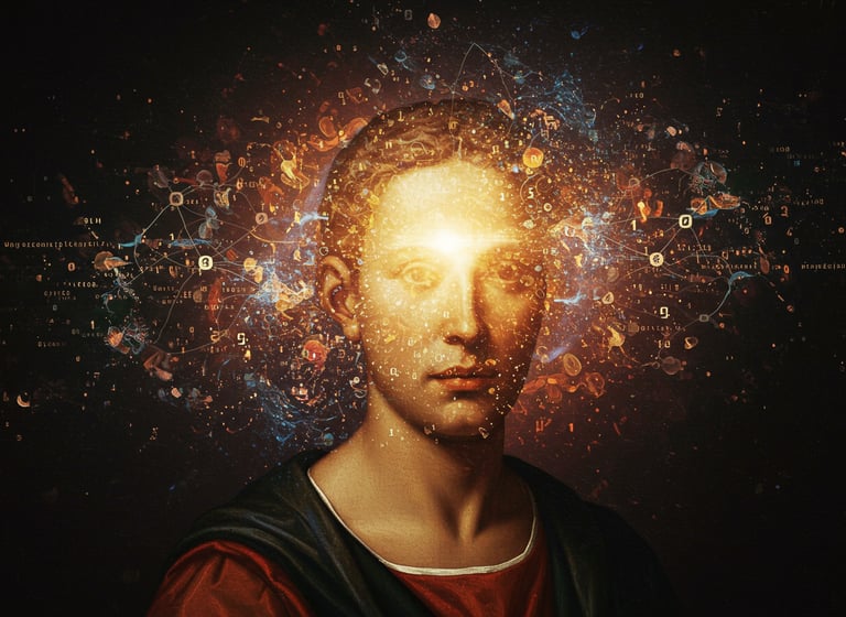 La Era de la Humanidad Aumentada, a man with a head of hair and a face of a man with a head