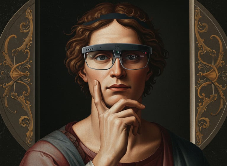 Homo Augmentus, Federico Lix Klett, a painting of a man with glasses and a headband
