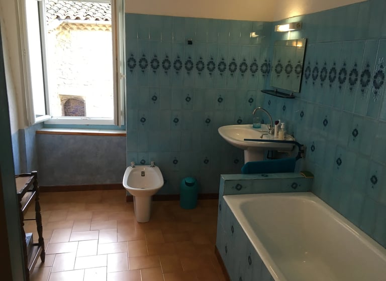 Salle de bain spacieuse avec douche et bidet à Quillan