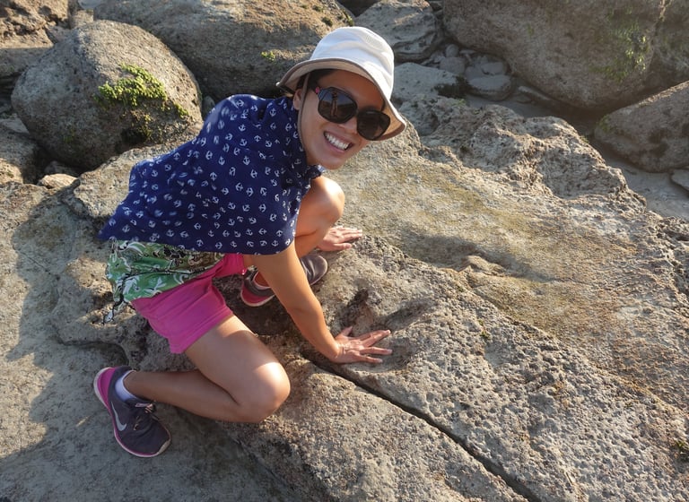 Janet finding a dinosaur track