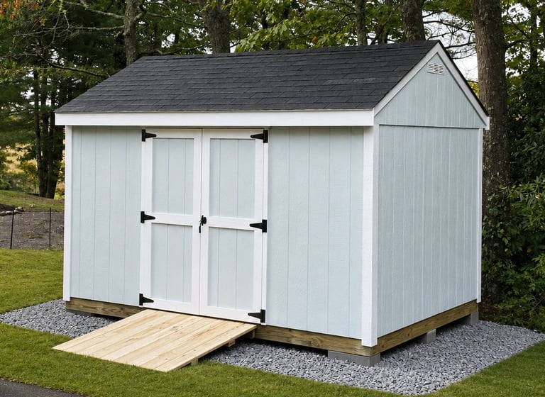 8x12 custom imperial storage shed backyard assembled in Pembroke, MA