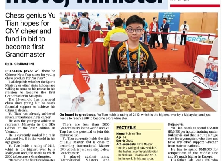 Make the right move, Minister! Malaysia Chess News. Poh Yu Tian. The Star Chess