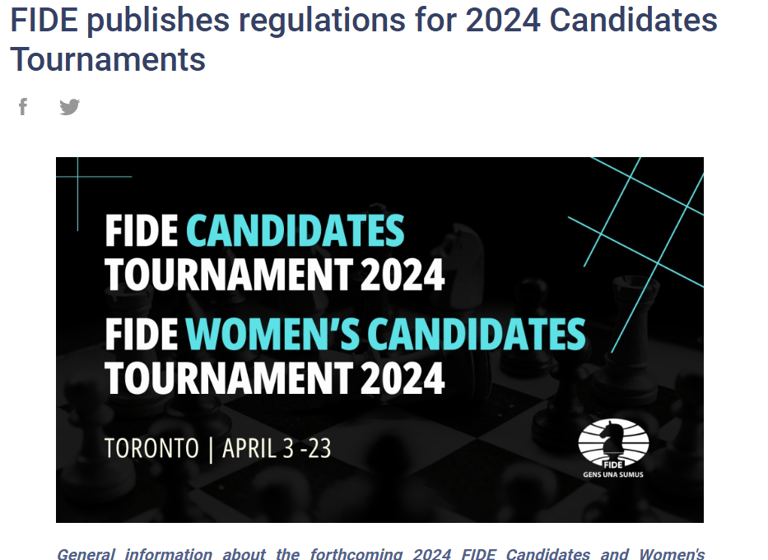 FIDE publishes regulations for 2024 Candidates Chess Tournaments. FIDE Chess.