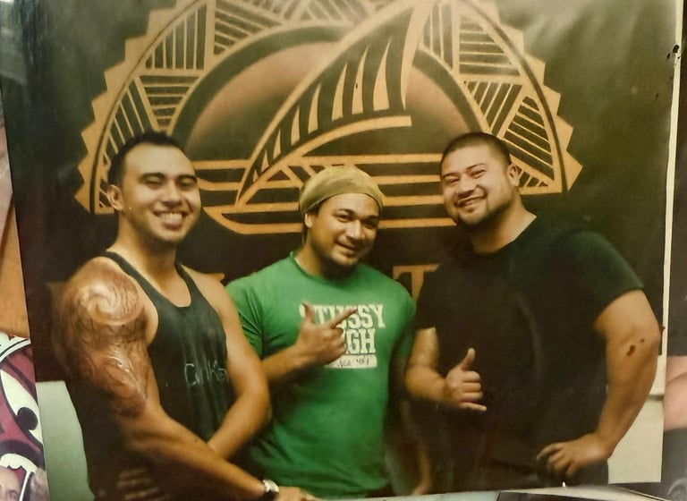 John Tui Carl Cocker with Polynesian tattoo at Kalia Tattoo studio