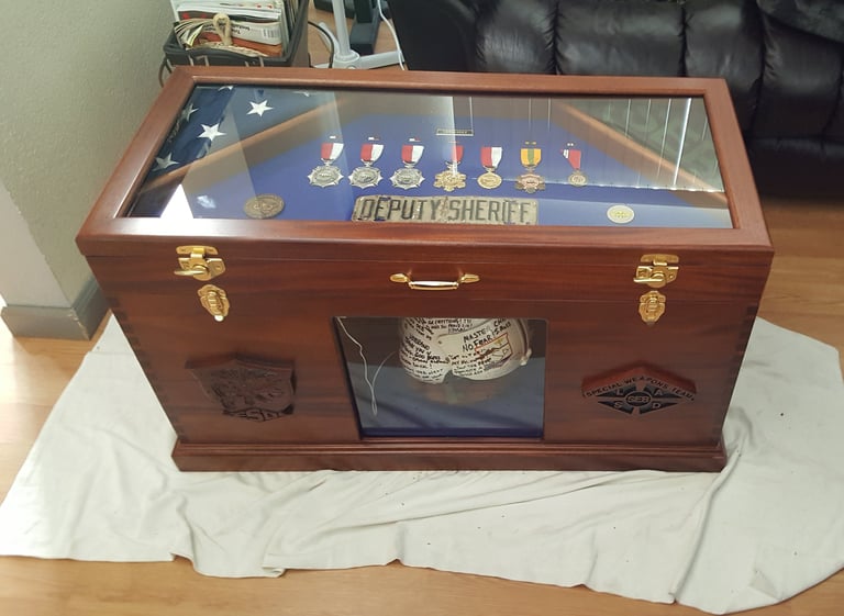 Custom Hand Crafted Mahogany Display chest with  a see through lid view for valor display