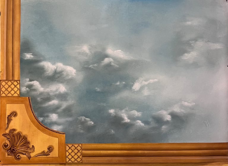 Faux ciel XVII ème réalisé à la peinture à l'huile