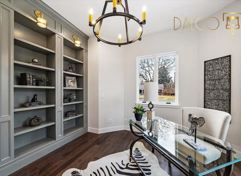 high-end home office painted book shelves - Local Park Hill Interior Painters - daeco painting