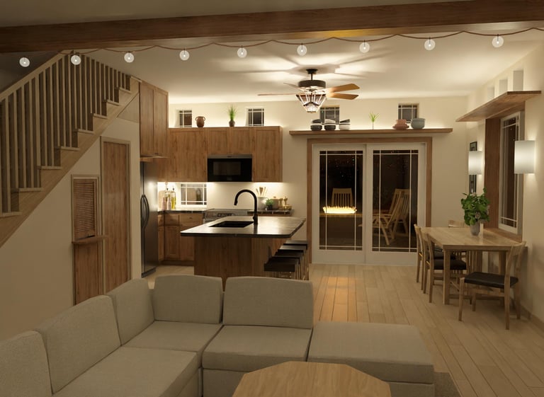 Interior render showing main living area