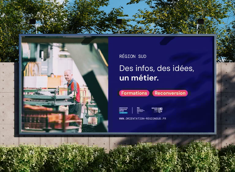 Déclinaison de l'identité visuelle du portail orientation, formation, métiers de la région sud par Tuuk studio