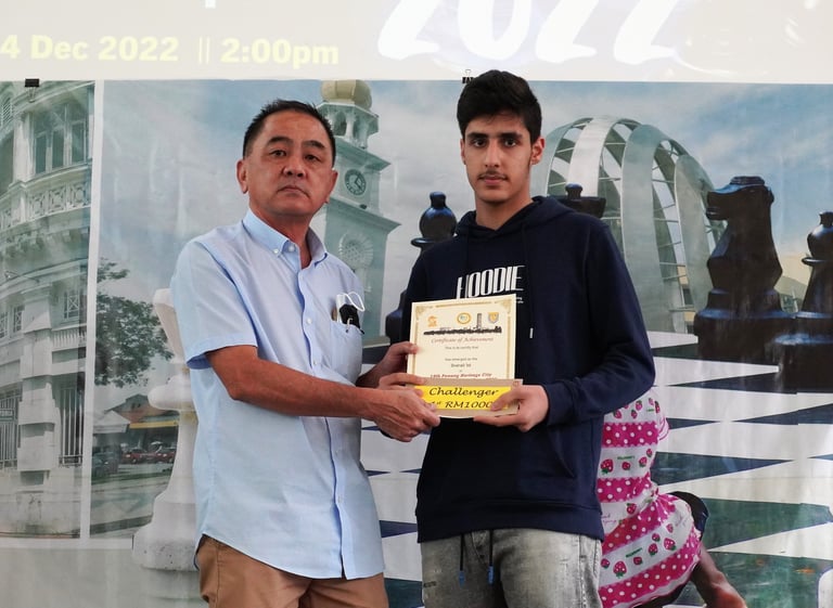 Iranian Amid Rashidi winning Penang Chess Festival 2022. Penang Challenger 2022 Champion