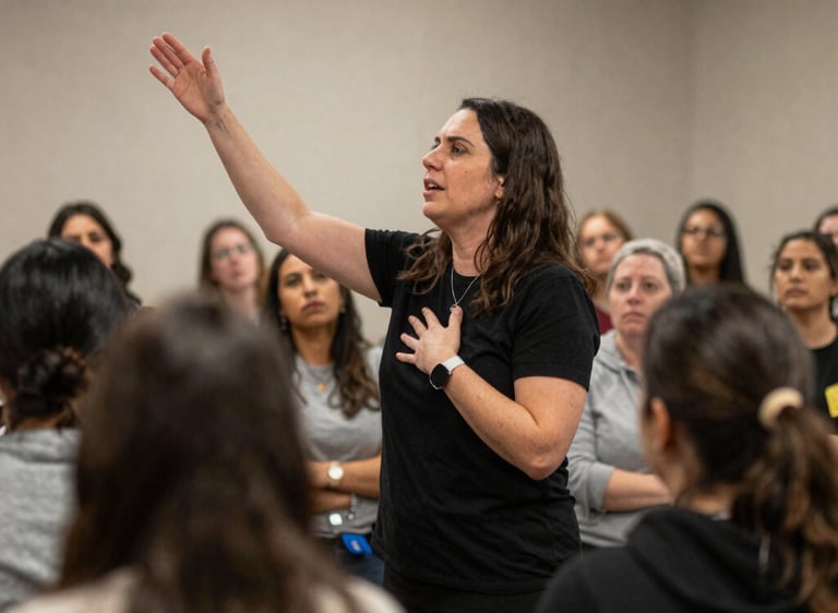 A serene group of women sitting in a circle outdoors, sharing a heartfelt spiritual moment.