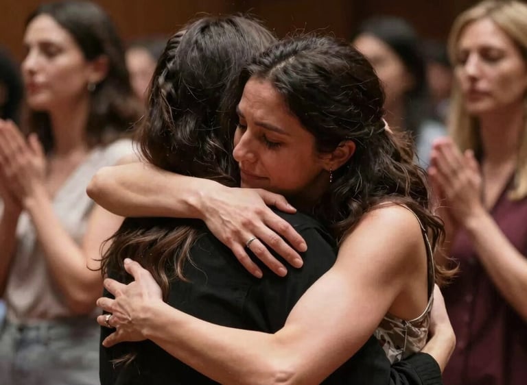 A serene group of women sitting in a circle outdoors, sharing a heartfelt spiritual moment.