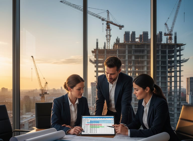 Creed Advisory – programme management and planning team with cranes outside window