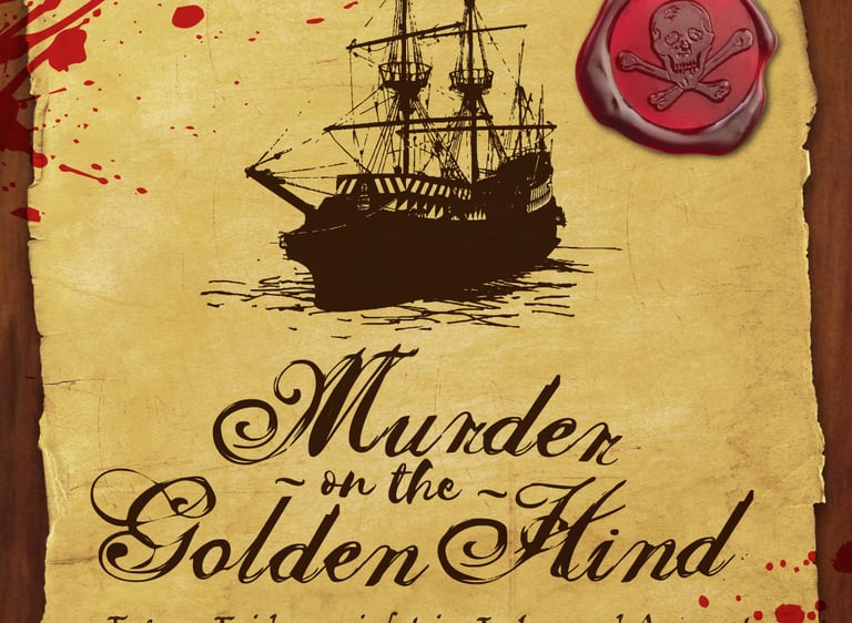 Flyer for a pirate themed murder mystery party.