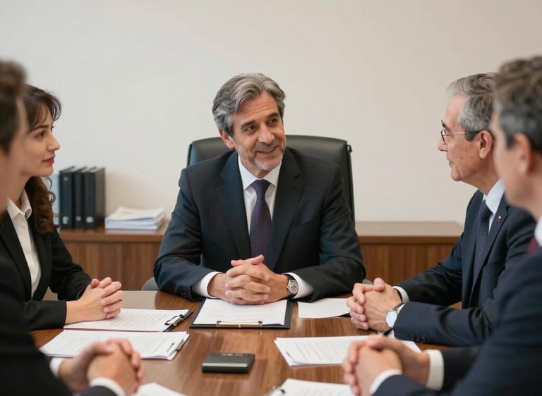 A friendly expert advising a client over paperwork in a cozy office