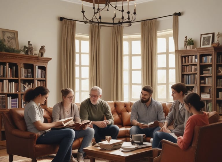 Small group studying in family room.