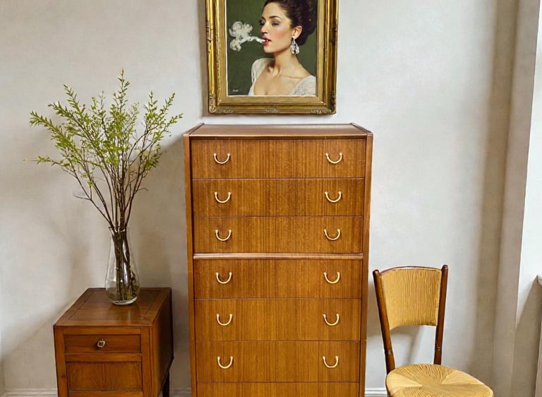 Vintage Mid Century storage G Plan Librenza tallboy chest of drawers in teak, 1960s E. Gomme design with retro MCM lines