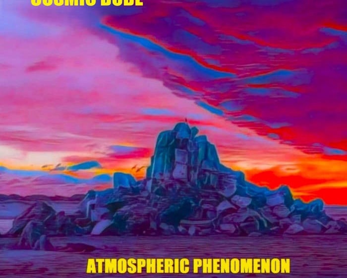 Sunset on Shag rock picture on cover of Cosmic Dude 2nd album Atmospheric Phenomenon