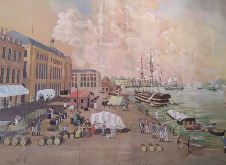 frame old Bordeaux port and riverside, quays