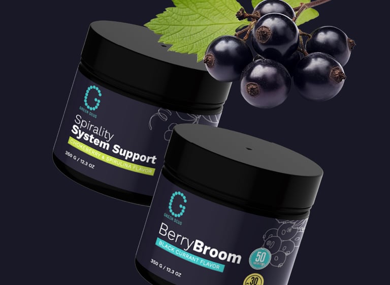 dark color food supplement package with blackcurrant flavor