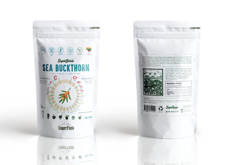 Berry powder doypack packaging white with ingredients