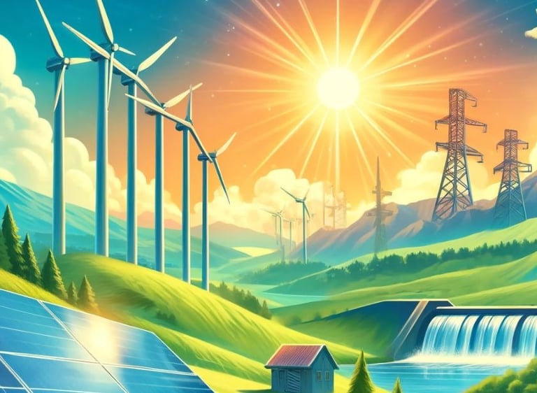 a painting of a solar paneled in a landscape