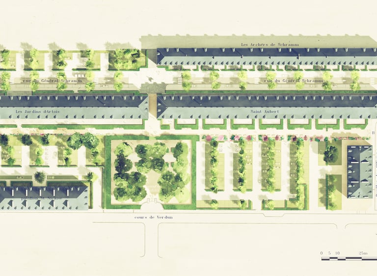 Plan masse 3D aquarelle – Arras – citadelle -Cadence architecte du patrimoine - Histoire & Patrimoine