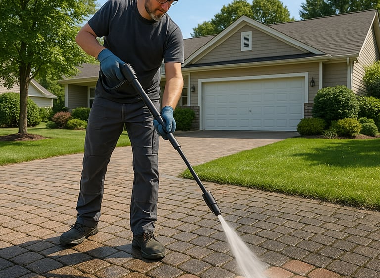 Professional pressure washing service on residential driveway in Toronto
