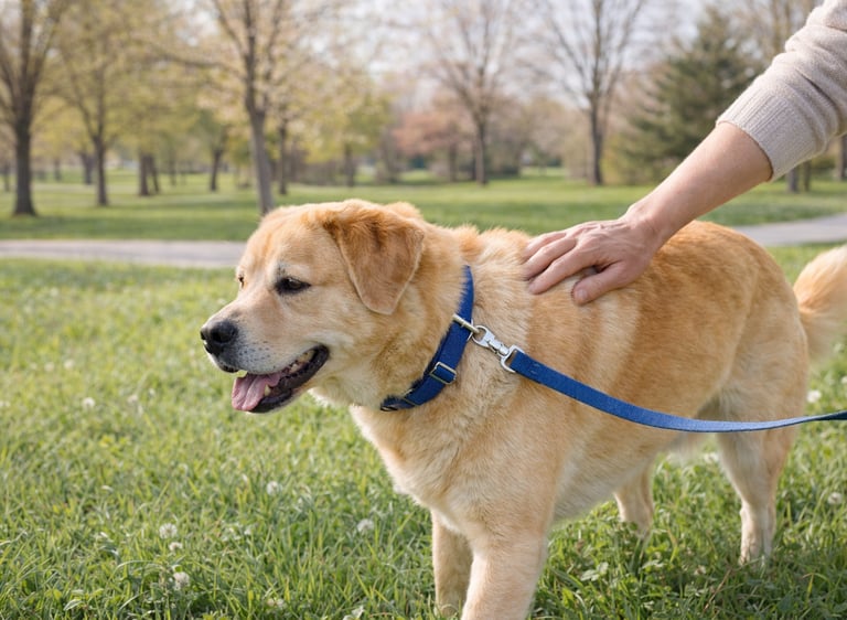 Dog being checked for ticks after a spring walk outdoors.