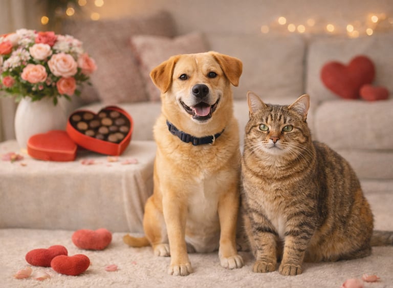 Dog and cat safe at home on Valentine’s Day