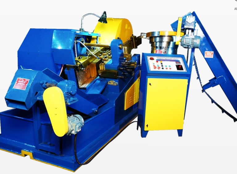 a machine put thread on bolts with conveyor system