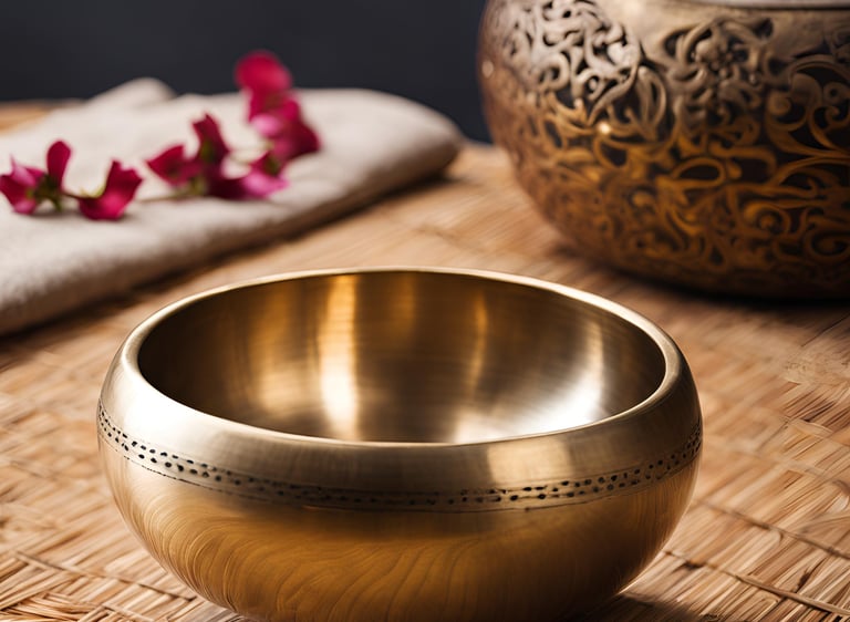 Klangschale in stimmungsvoller Atmosphäre – lädt zur Entspannung und Achtsamkeit ein