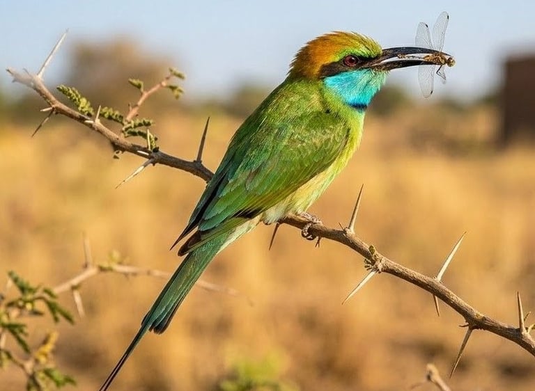 Green Bee-eater perched on branch
