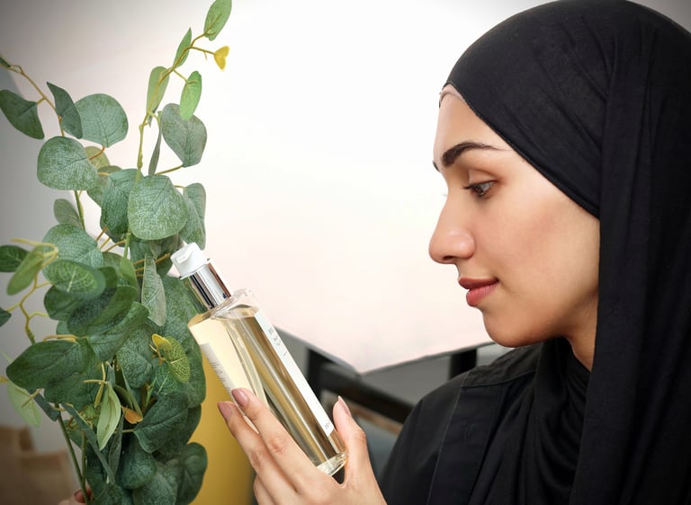 Basma Lens UK product photographer at work, showcasing skincare branding shoot