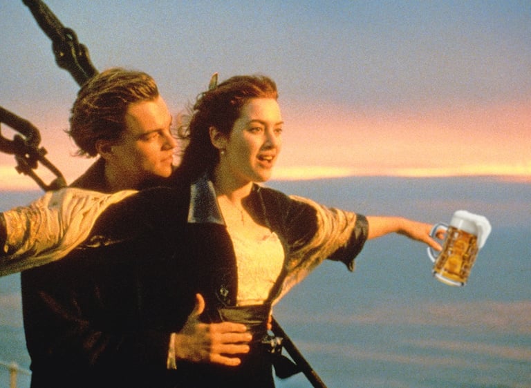 a man and woman are holding beer glasses