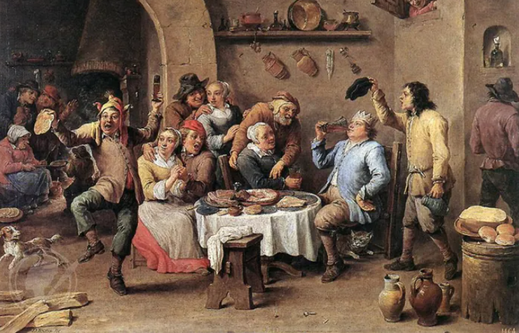 old painting of rowdy pub in the 1700s