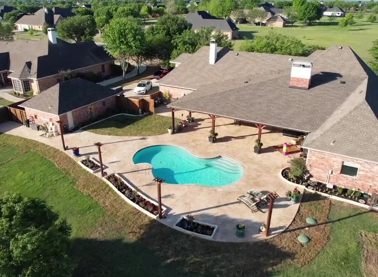 Outdoor Living Space with Pool in a Backyard