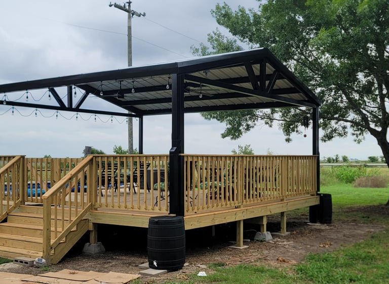 Wood Deck with Metal Patio and Roof
