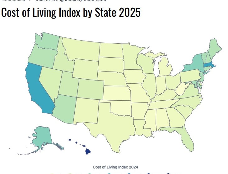 cost of living map for homestead planning
