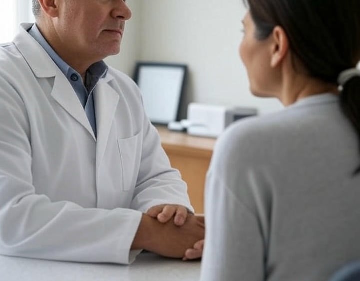 a doctor talking to a patient about her patient